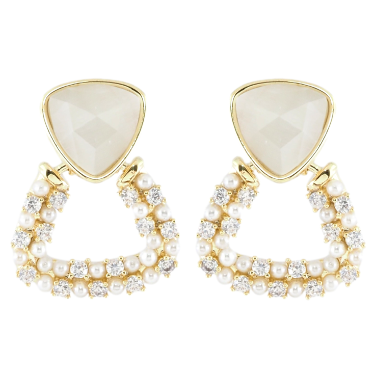 Серьги Xuping JEAN GOUJON Позолота 14K пусеты Треугольные подвески с цирконием и жемчужинками фото №17