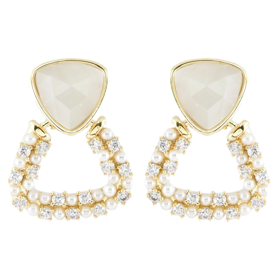 Серьги Xuping JEAN GOUJON Позолота 14K пусеты Треугольные подвески с цирконием и жемчужинками фото №1