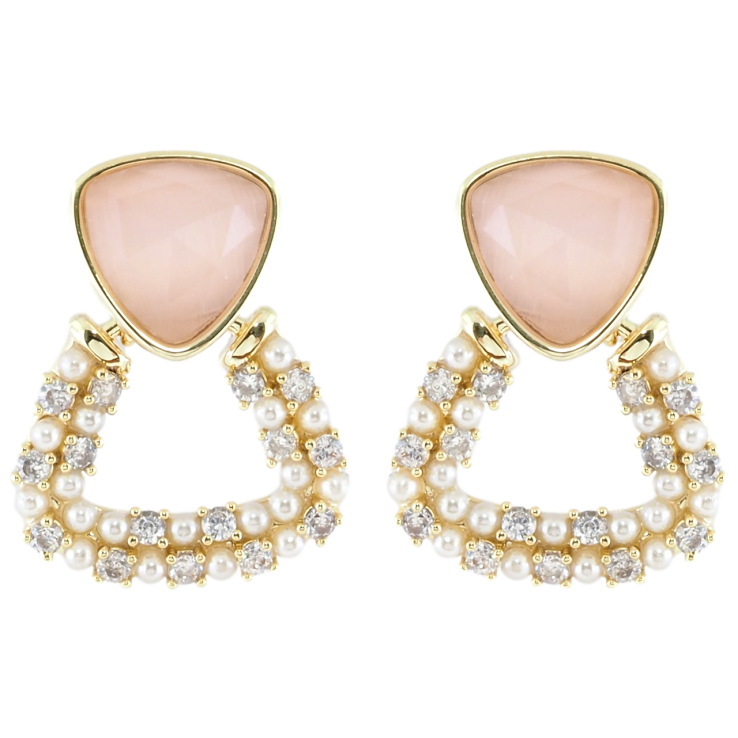 Серьги Xuping JEAN GOUJON Позолота 14K пусеты Треугольные подвески с цирконием и жемчужинками фото №18