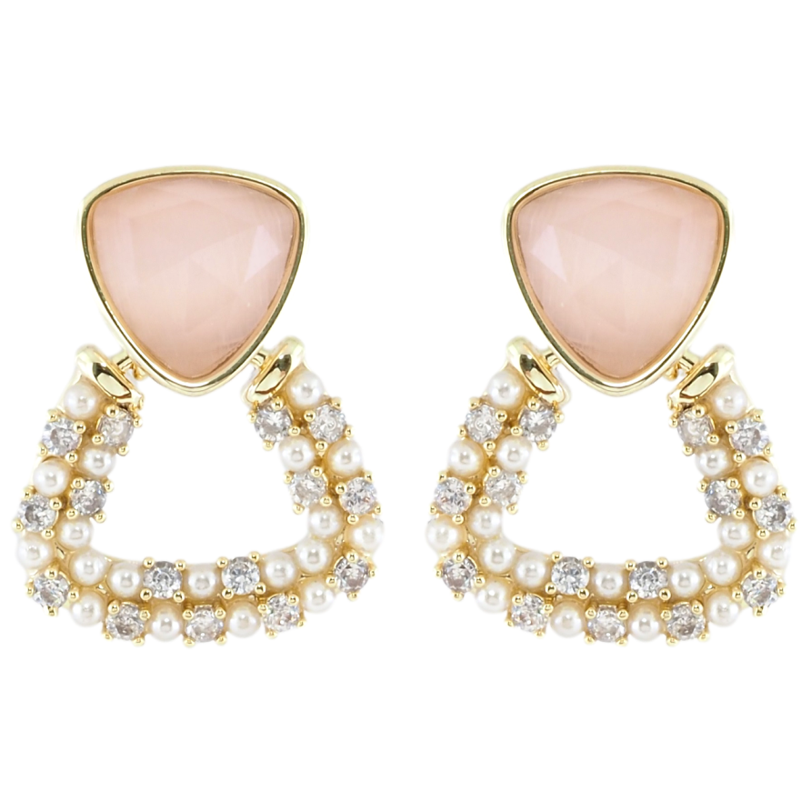 Серьги Xuping JEAN GOUJON Позолота 14K пусеты Треугольные подвески с цирконием и жемчужинками фото №1