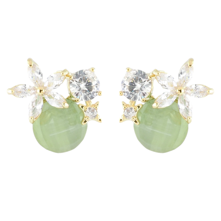 Серьги Xuping JEAN GOUJON Позолота 14K пусеты Зеленые кристаллы с цветочками фото №18