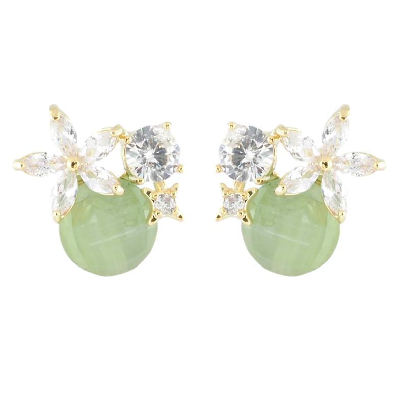 Сережки Xuping JEAN GOUJON Позолота 14K пусети «Зелені кристали з квіточками» фото №1