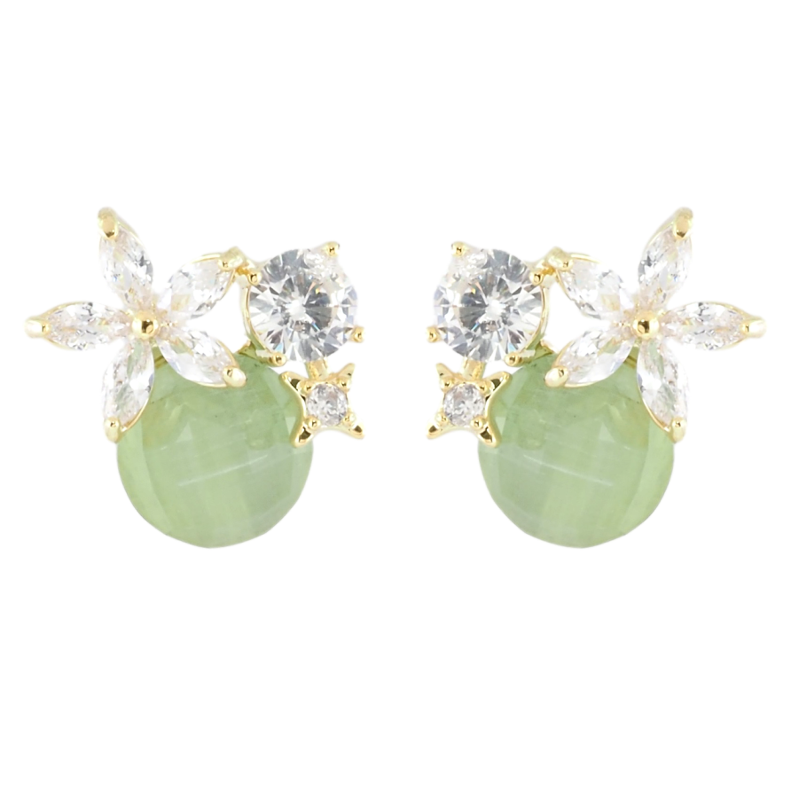 Серьги Xuping JEAN GOUJON Позолота 14K пусеты Зеленые кристаллы с цветочками фото №1