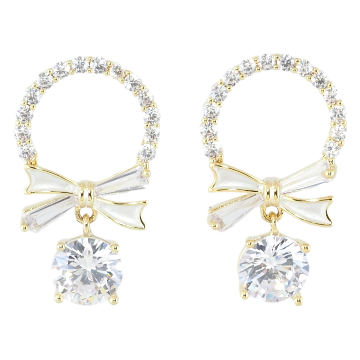 Серьги Xuping JEAN GOUJON Позолота 14K пусеты Кристальные бантики фото №23