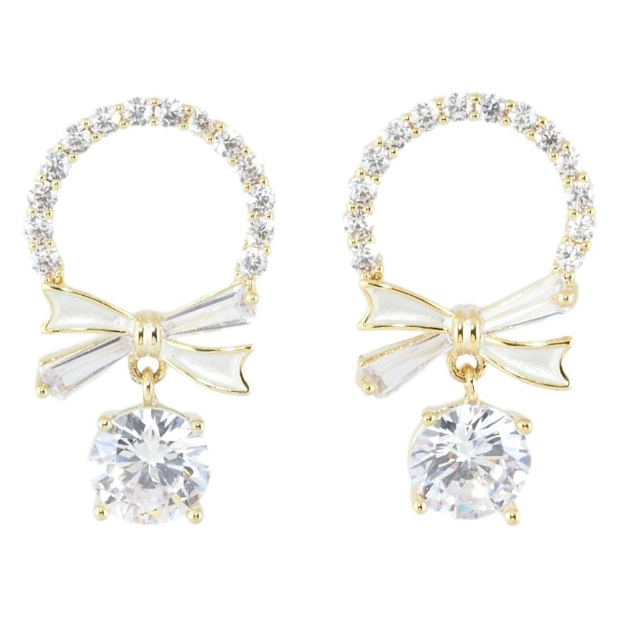 Серьги Xuping JEAN GOUJON Позолота 14K пусеты Кристальные бантики фото №1