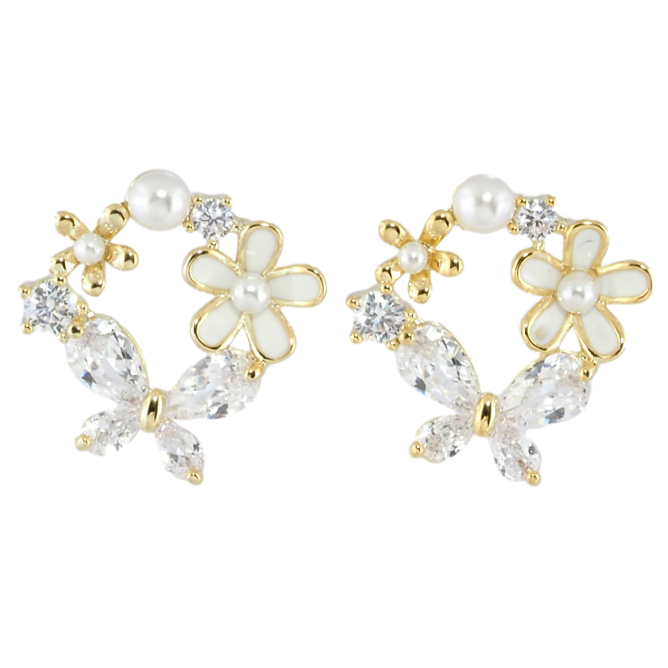 Серьги Xuping JEAN GOUJON Позолота 14K пусеты Цветочные веночки с цирконием и жемчужинками фото №14