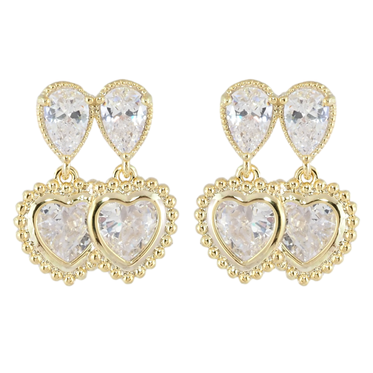 Серьги Xuping JEAN GOUJON Позолота 14K пусеты Кристальные сердечки фото №22