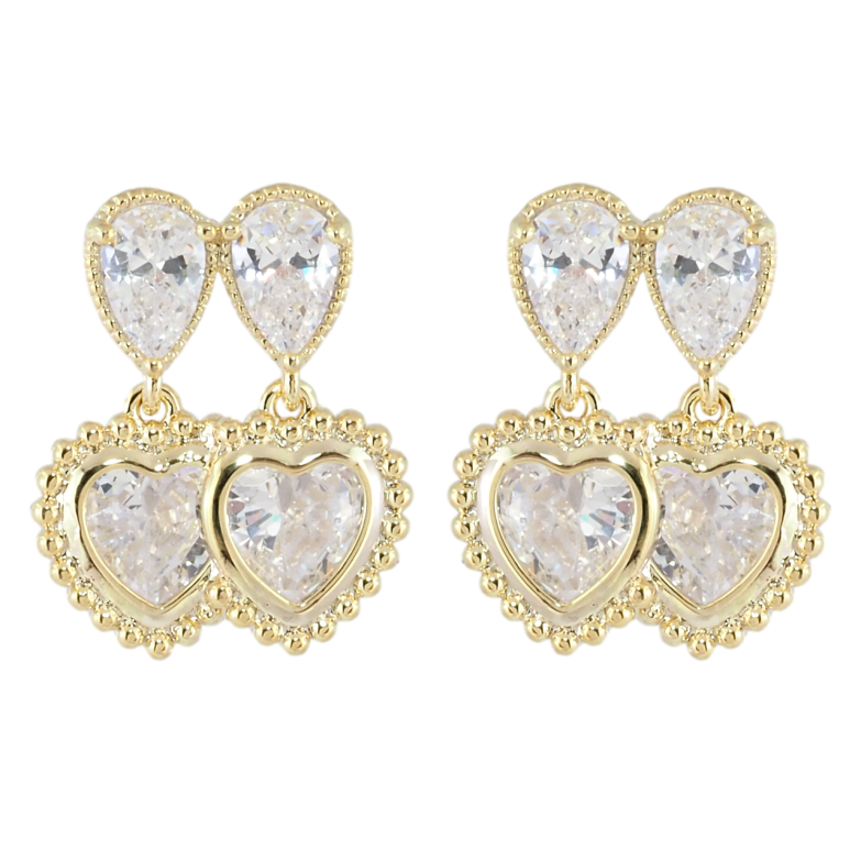Сережки Xuping JEAN GOUJON Позолота 14K пусети «Кришталеві сердечка» фото №1