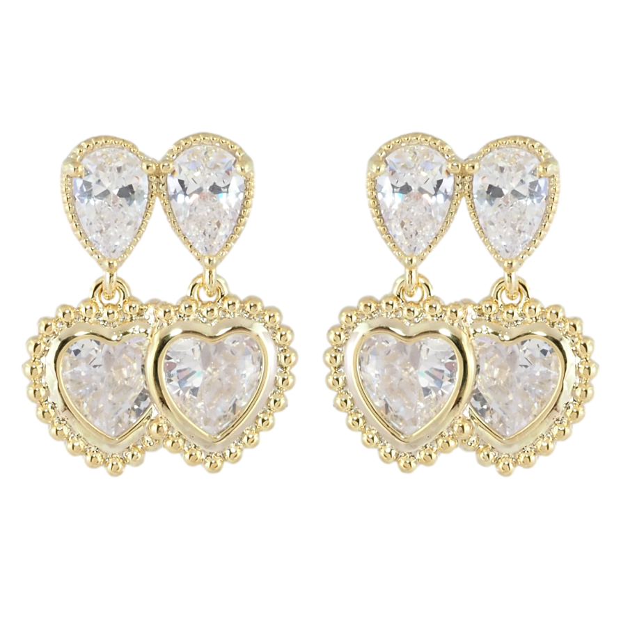 Сережки Xuping JEAN GOUJON Позолота 14K пусети «Кришталеві сердечка» фото №1
