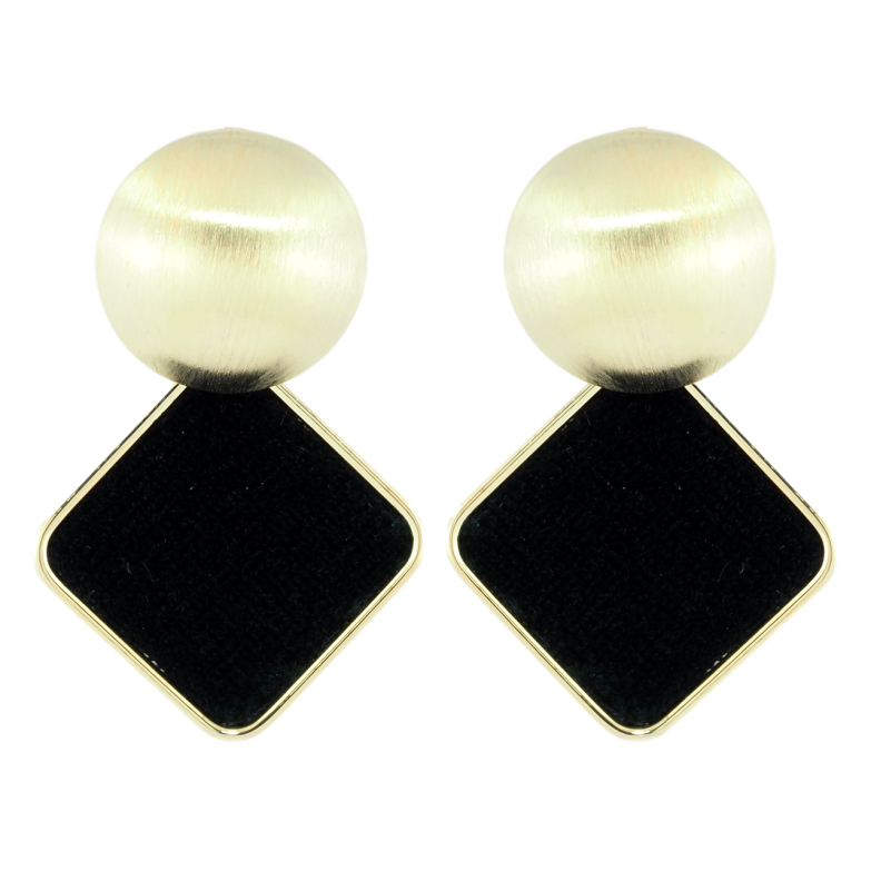 Серьги Xuping JEAN GOUJON Позолота 14K пусеты Подвески с черными бархатными ромбами фото №1