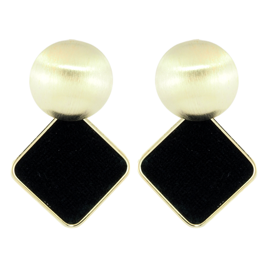 Серьги Xuping JEAN GOUJON Позолота 14K пусеты Подвески с черными бархатными ромбами фото №1