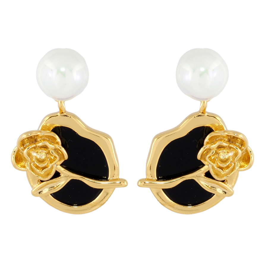 Серьги Xuping JEAN GOUJON Позолота 14K пусеты Жемчужины с цветочными подвесками фото №1