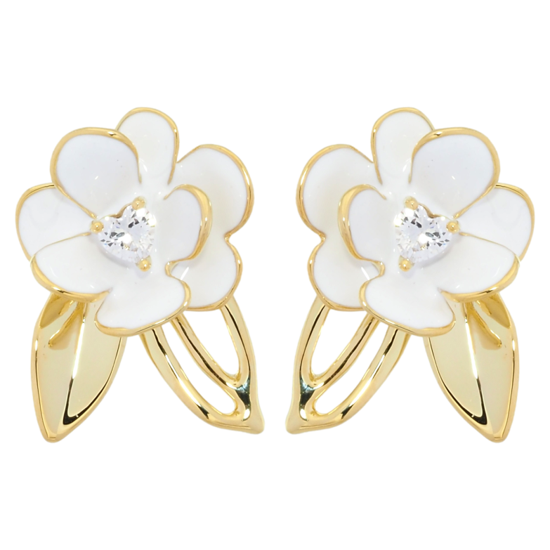 Серьги Xuping JEAN GOUJON Позолота 14K пусеты Цветочки с эмалью и цирконием фото №1
