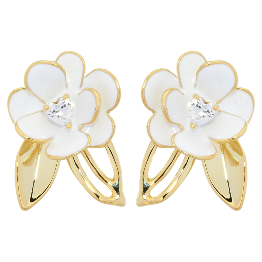 Серьги Xuping JEAN GOUJON Позолота 14K пусеты Цветочки с эмалью и цирконием фото №1