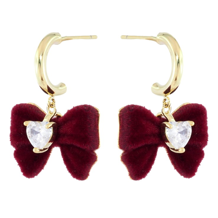 Серьги Xuping JEAN GOUJON Позолота 14K пусеты Бордовые бархатные банты с цирконием фото №8
