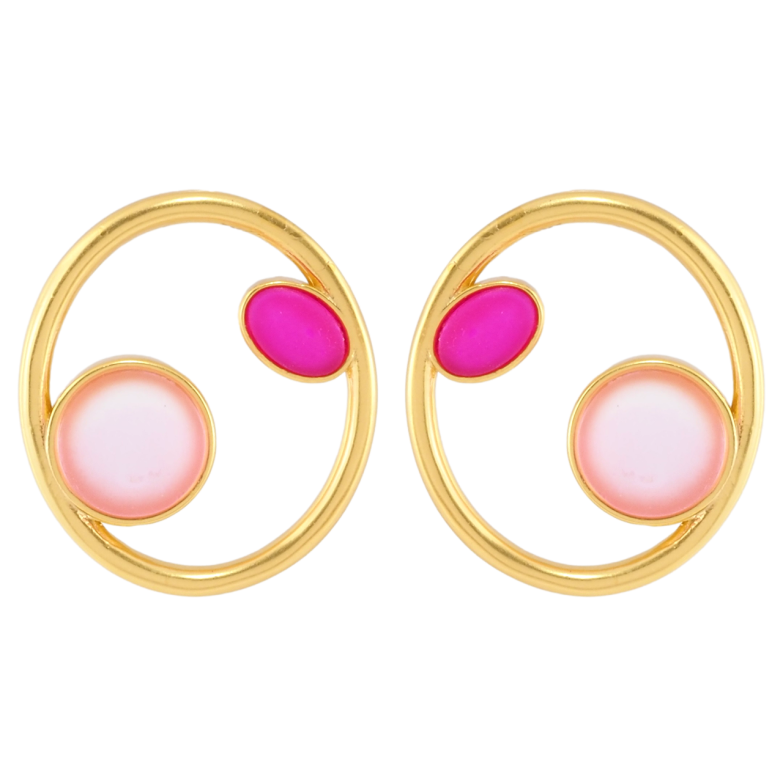 Серьги Xuping JEAN GOUJON Позолота 14K пусеты Овалы с розовой эмалью фото №1