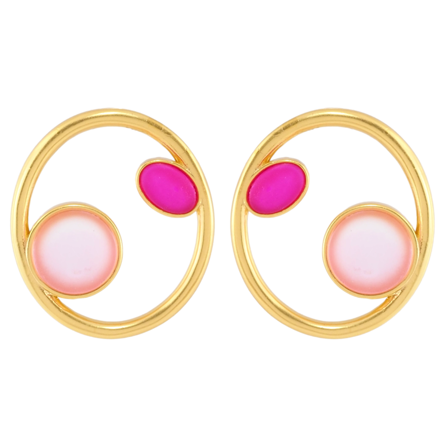 Серьги Xuping JEAN GOUJON Позолота 14K пусеты Овалы с розовой эмалью фото №1