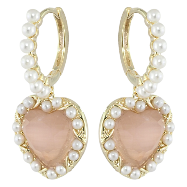 Серьги Xuping JEAN GOUJON Позолота 14K подвески на колечках Сердечки с жемчужинками фото №6