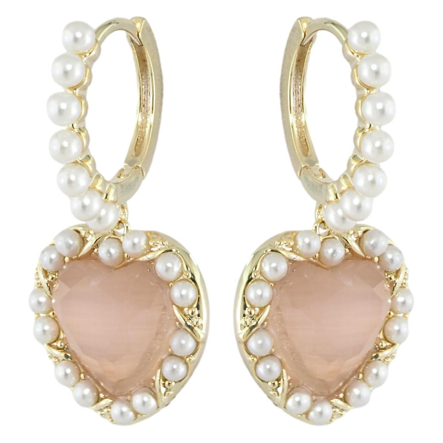 Серьги Xuping JEAN GOUJON Позолота 14K подвески на колечках Сердечки с жемчужинками фото №1