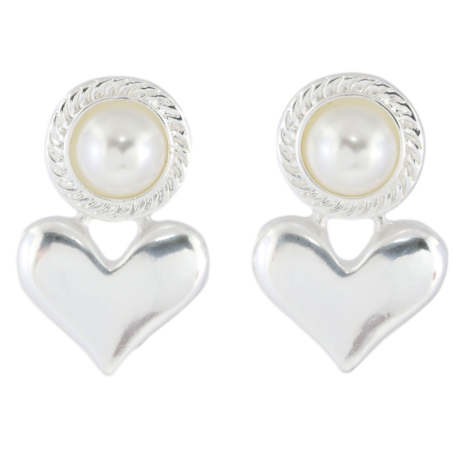 Серьги Xuping JEAN GOUJON Родий пусеты Сердечки с жемчужными вставками фото №1 Серьги Xuping JEAN GOUJON Родий пусеты Сердечки с жемчужными вставками фото №1