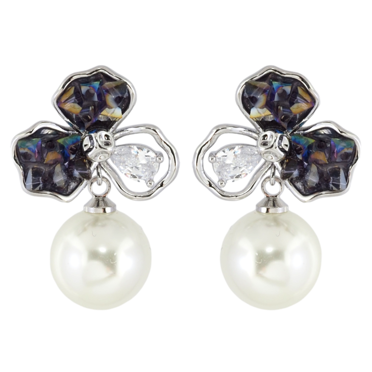 Серьги Xuping JEAN GOUJON Родий пусеты Цветочные подвески с черно-белыми кристаллами и жемчужинами фото №10 Серьги Xuping JEAN GOUJON Родий пусеты Цветочные подвески с черно-белыми кристаллами и жемчужинами фото №10