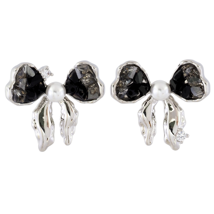 Серьги Xuping JEAN GOUJON Родий пусеты Ассиметричные банты с черными кристаллами и жемчужинами фото №16 Серьги Xuping JEAN GOUJON Родий пусеты Ассиметричные банты с черными кристаллами и жемчужинами фото №16
