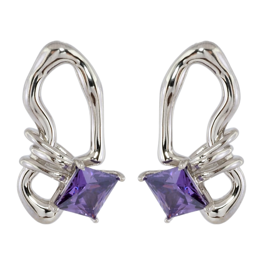 Серьги Xuping JEAN GOUJON Родий пусеты Декоративный узор с сиреневыми фианитами фото №1