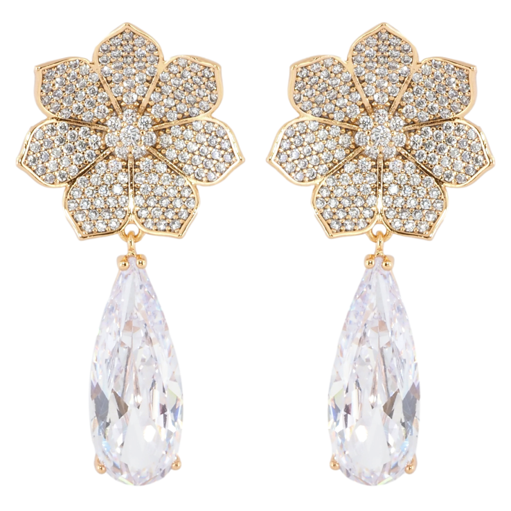 Серьги Xuping JEAN GOUJON Позолота 18К пусеты Цветочки с инкрустацией цирконием и подвесками фианит фото №11