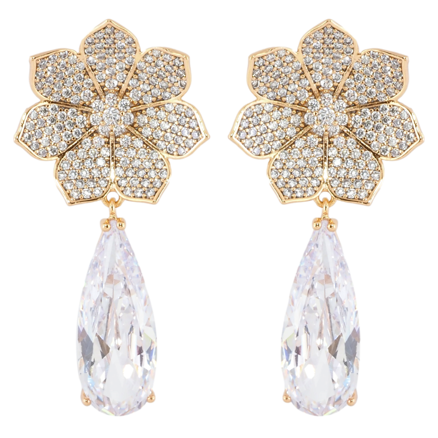 Серьги Xuping JEAN GOUJON Позолота 18К пусеты Цветочки с инкрустацией цирконием и подвесками фианит фото №1 Серьги Xuping JEAN GOUJON Позолота 18К пусеты Цветочки с инкрустацией цирконием и подвесками фианит фото №1