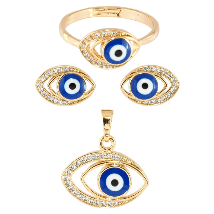 Набір Xuping Позолота 18K Сережки Кулон Каблучка Оберіг Око Фатіми фото №10 Набір Xuping Позолота 18K Сережки Кулон Каблучка Оберіг Око Фатіми фото №10