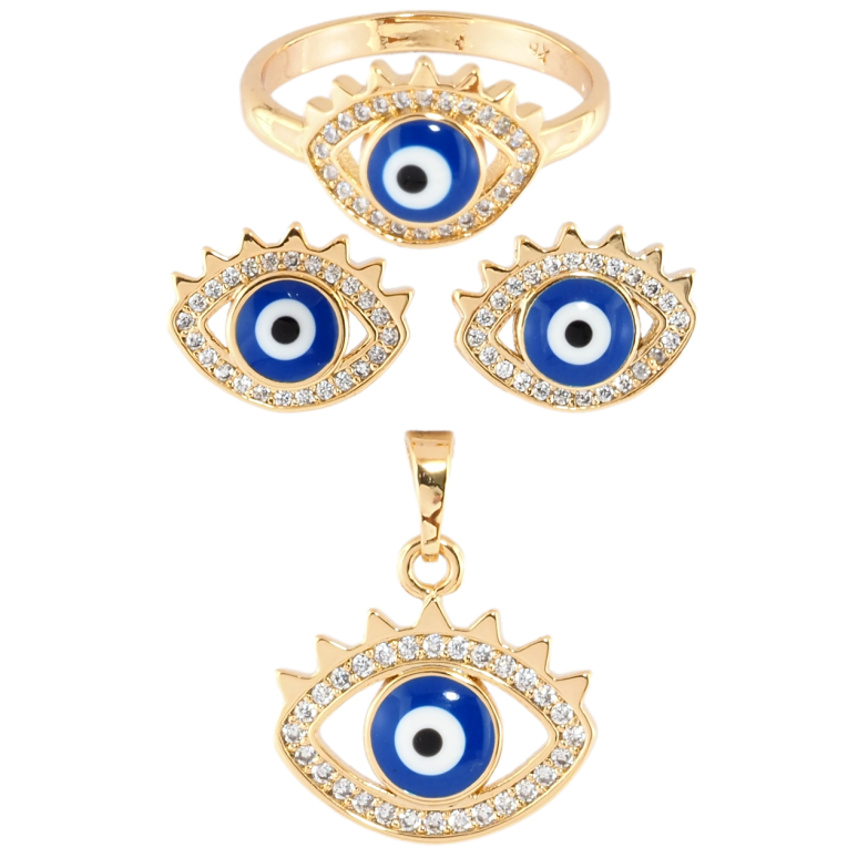 Набір Xuping Позолота 18K Сережки Кулон Каблучка Оберіг Око Фатіми фото №1 Набір Xuping Позолота 18K Сережки Кулон Каблучка Оберіг Око Фатіми фото №1