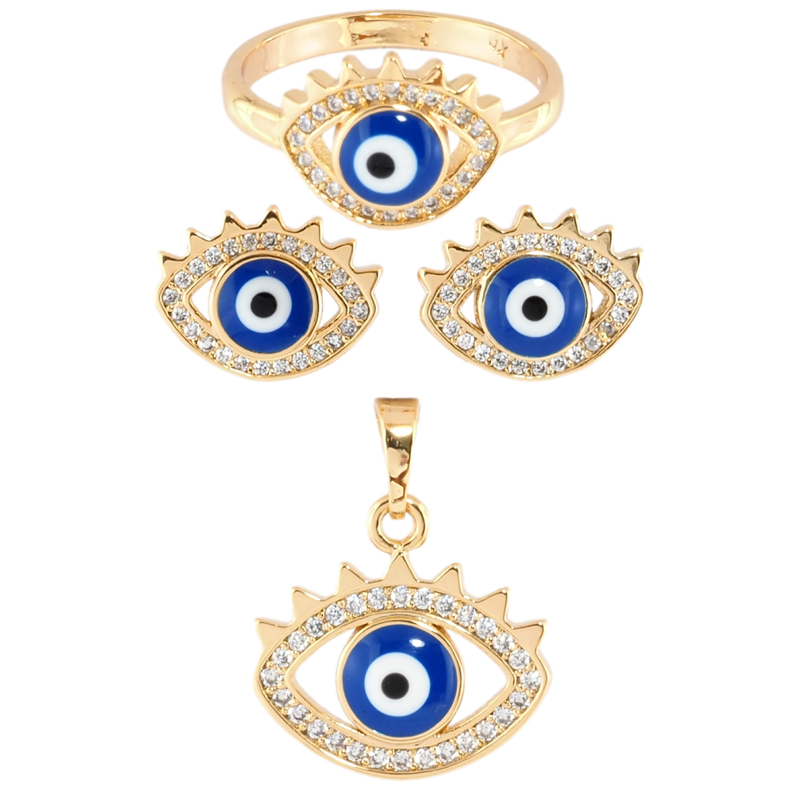 Набір Xuping Позолота 18K Сережки Кулон Каблучка Оберіг Око Фатіми фото №1 Набір Xuping Позолота 18K Сережки Кулон Каблучка Оберіг Око Фатіми фото №1