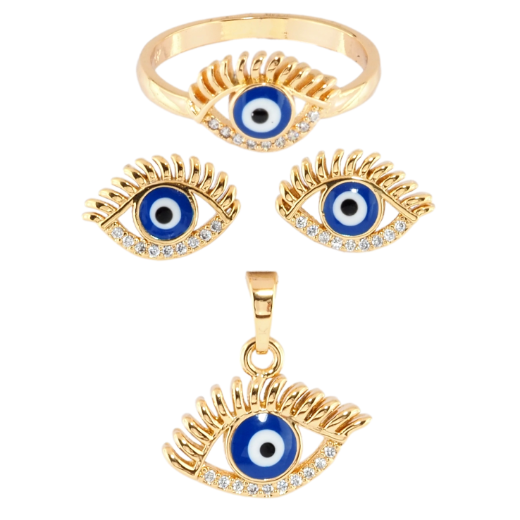 Набір Xuping Позолота 18K Сережки Кулон колечки Оберіг Ока Фатіми фото №6 Набір Xuping Позолота 18K Сережки Кулон колечки Оберіг Ока Фатіми фото №6