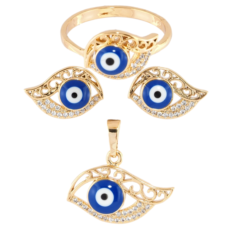 Набір Xuping Позолота 18K Сережки Кулон Каблучка Оберіг Око Фатіми фото №11 Набір Xuping Позолота 18K Сережки Кулон Каблучка Оберіг Око Фатіми фото №11