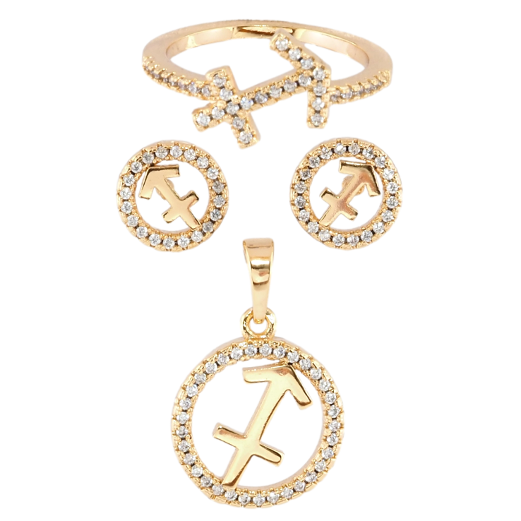 Набір Xuping Позолота 18K Сережки Кулон Каблучка Знак Зодіаку Стрілець ø 9мм і 14мм; фото №13 Набір Xuping Позолота 18K Сережки Кулон Каблучка Знак Зодіаку Стрілець ø 9мм і 14мм; фото №13
