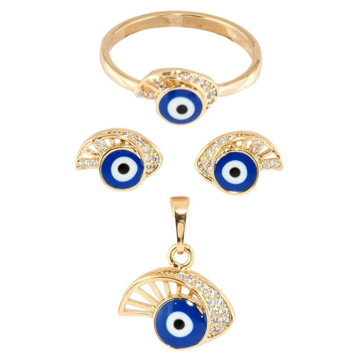 Набір Xuping Позолота 18K Сережки Кулон Каблучка Оберіг Око Фатіми фото №12 Набір Xuping Позолота 18K Сережки Кулон Каблучка Оберіг Око Фатіми фото №12