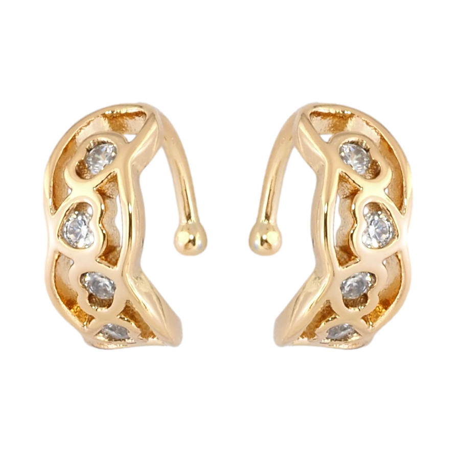 Серьги Xuping Позолота 18K каффы Сердечки с цирконием фото №1