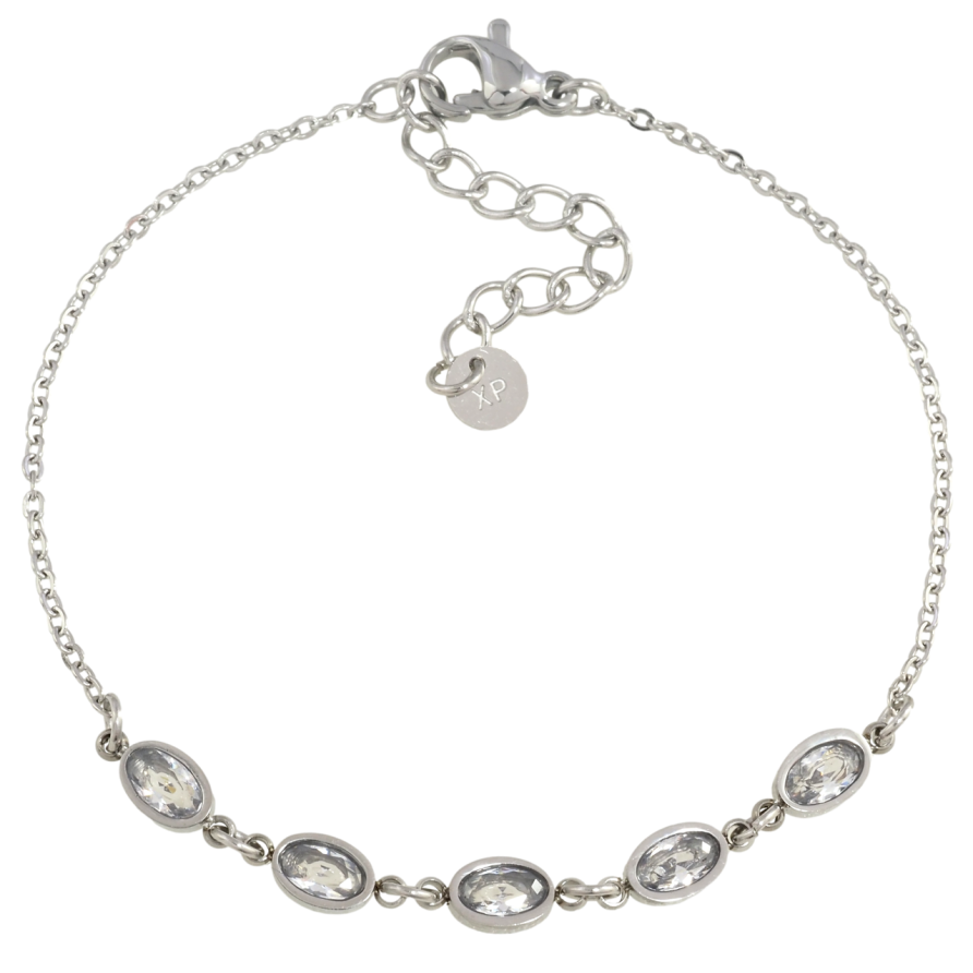 Браслет Xuping ТТМ Stainless Steel колір Родій Ланцюжок з кришталевими вставками з доп.ланцюгом 17-20.5см х 1.5мм фото №1