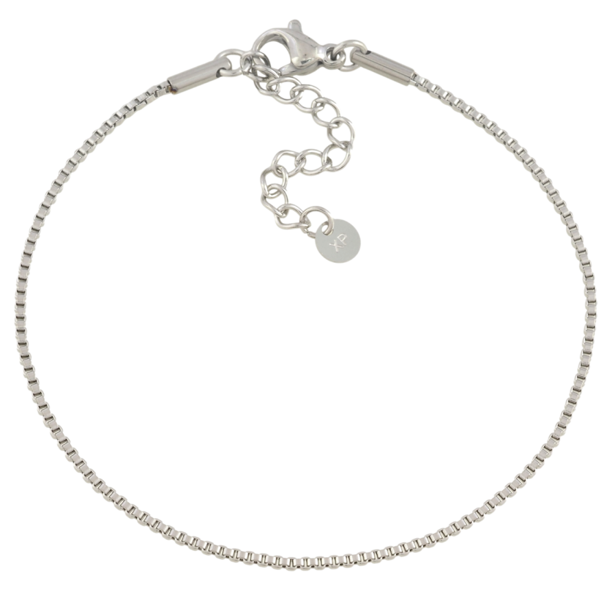 Браслет Xuping ТТМ Stainless Steel колір Родій Ланцюжок Венеціанське плетіння з доп.ланцюжком 18-21.5см х 1мм фото №1