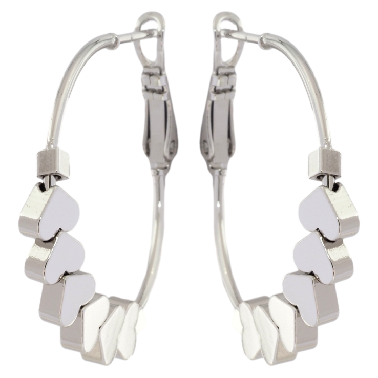 Серьги Xuping Родий кольца (конго) Классика с бусинами сердечками ø 3см фото №4