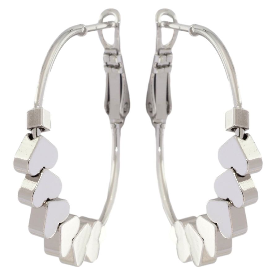 Серьги Xuping Родий кольца (конго) Классика с бусинами сердечками ø 3см фото №1