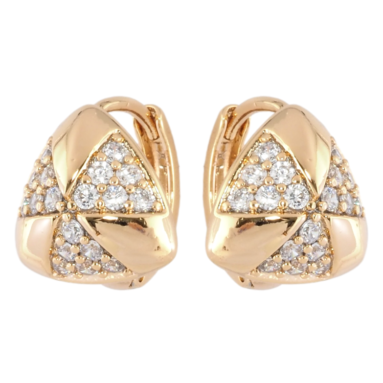 Сережки Xuping Позолота 18K колечка Трикутники з візерунком цирконієм фото №1