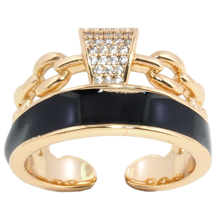 Кольцо Xuping Позолота 18K Декоративный узор с черной эмалью и цирконием фото №15