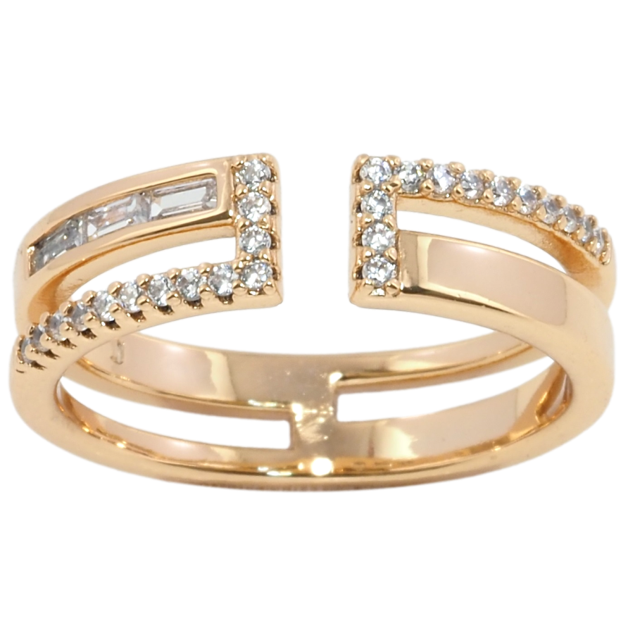 Кольцо Xuping Позолота 18K Двойная шинка с цирконием, шир. 5мм фото №1