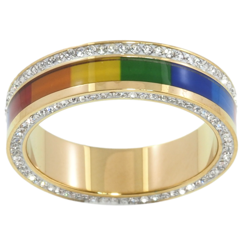 Кольцо Xuping TTM Stainless Steel Цвет 14К Дорожки циркония с цветной эмалью, шир.5.5мм фото №1