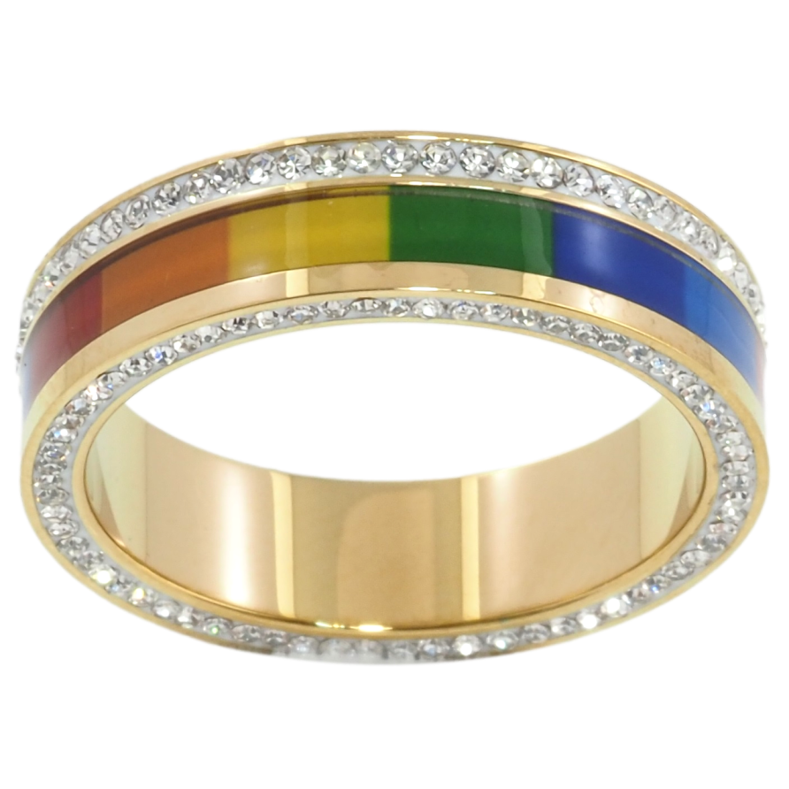 Кольцо Xuping TTM Stainless Steel Цвет 14К Дорожки циркония с цветной эмалью, шир.5.5мм фото №1