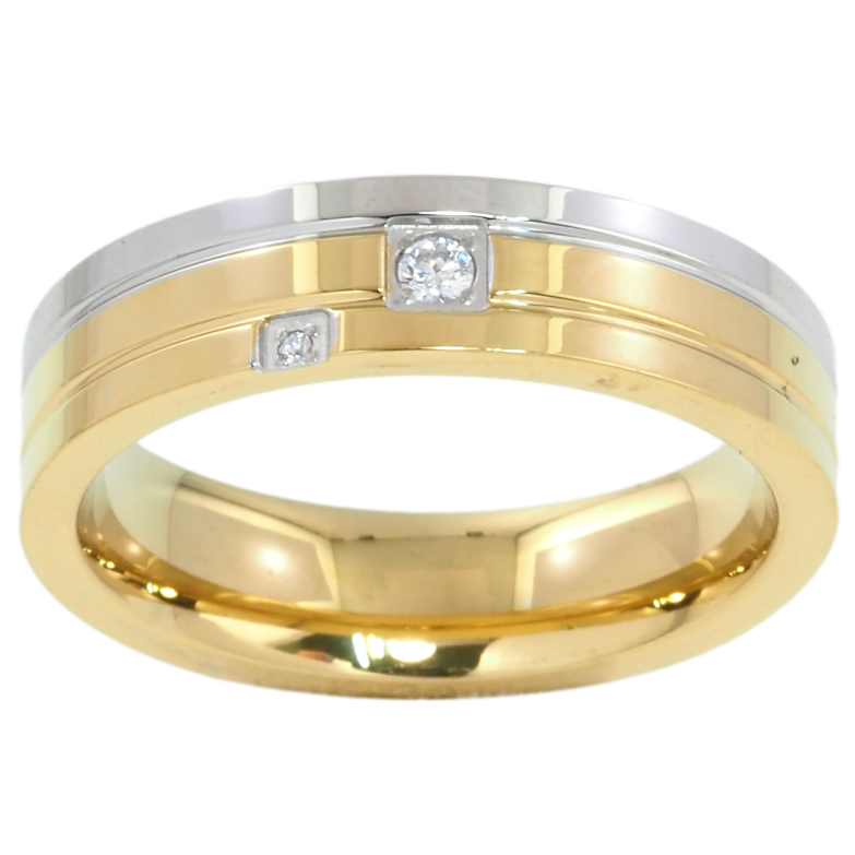 Кольцо Xuping TTM Stainless Steel Цвет Родий + 14К Узор с цирконием, шир. 5мм фото №2