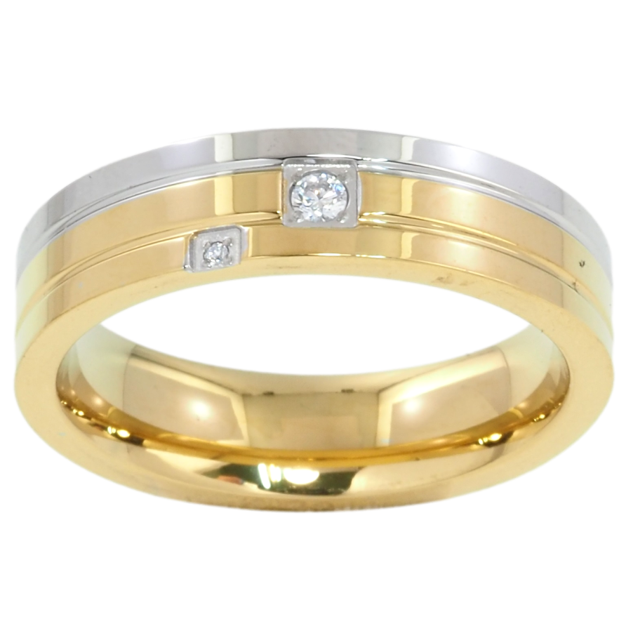 Кольцо Xuping TTM Stainless Steel Цвет Родий + 14К Узор с цирконием, шир. 5мм фото №1