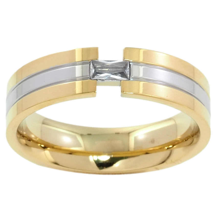 Кольцо Xuping TTM Stainless Steel Цвет Родий + 14К Узор с кристаллом, шир. 5.5мм фото №1