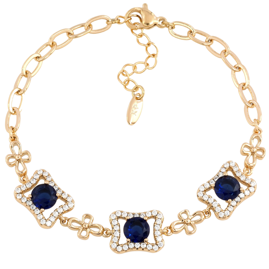 Браслет Xuping Позолота 18K Узор с синими фианитами и цирконием с доп.цепочкой 17-20.5см х 4мм фото №1